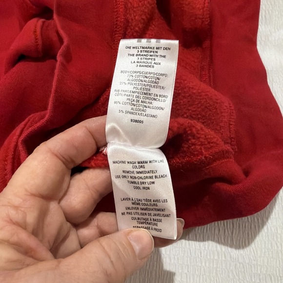 Adidas Mens Red Fleece Hoodie Embroidered Center Logo Pullover XL Athleisure - Picture 6 of 7